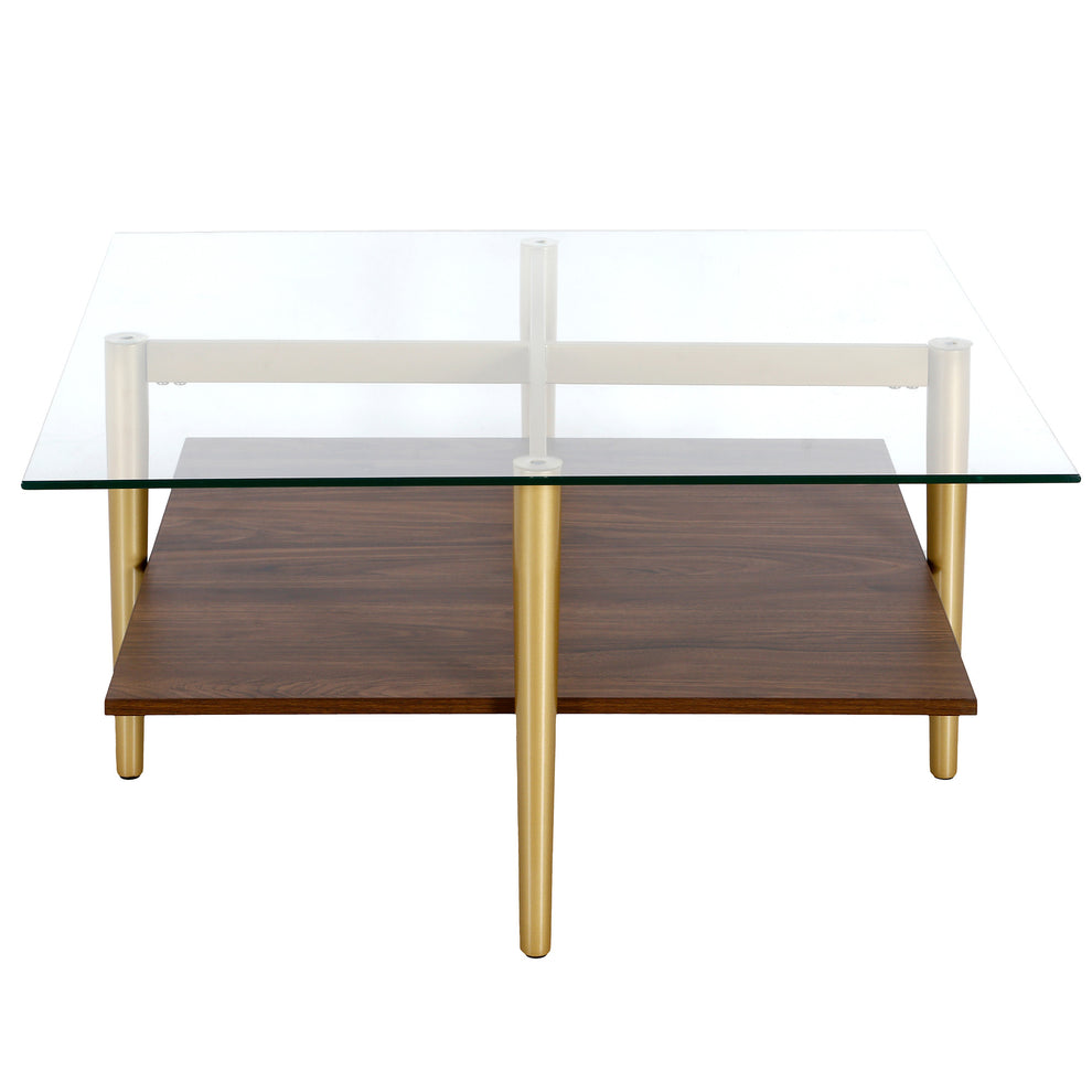 Brown And Gold Glass And Steel Square Coffee Table With Shelf By Homeroots | Coffee Tables | Modishstore - 3