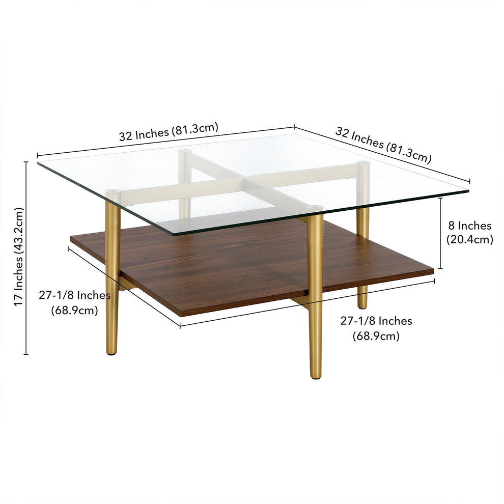 Brown And Gold Glass And Steel Square Coffee Table With Shelf By Homeroots | Coffee Tables | Modishstore - 6