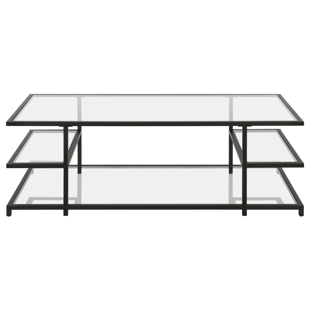 Black Glass And Steel Coffee Table With Three Shelves By Homeroots | Coffee Tables | Modishstore - 3