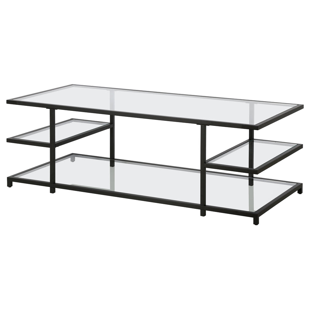 Black Glass And Steel Coffee Table With Three Shelves By Homeroots | Coffee Tables | Modishstore - 5