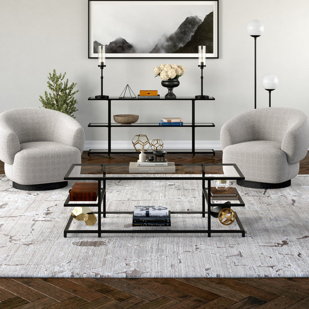 Black Glass And Steel Coffee Table With Three Shelves By Homeroots | Coffee Tables | Modishstore - 8