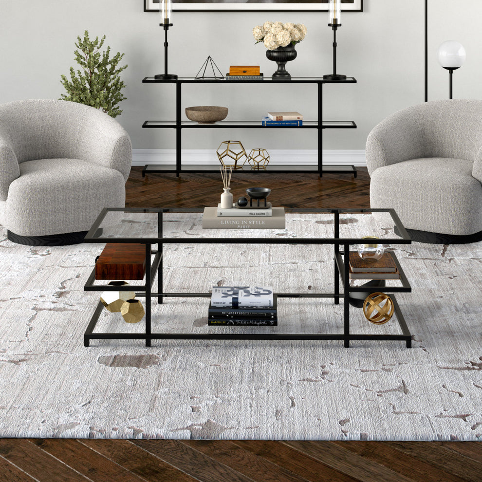 Black Glass And Steel Coffee Table With Three Shelves By Homeroots | Coffee Tables | Modishstore - 7