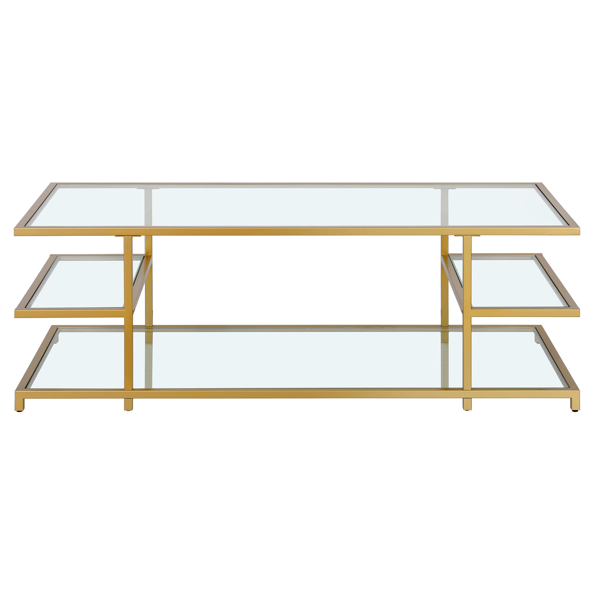 Gold Glass And Steel Coffee Table With Three Shelves - Thumbnail 3