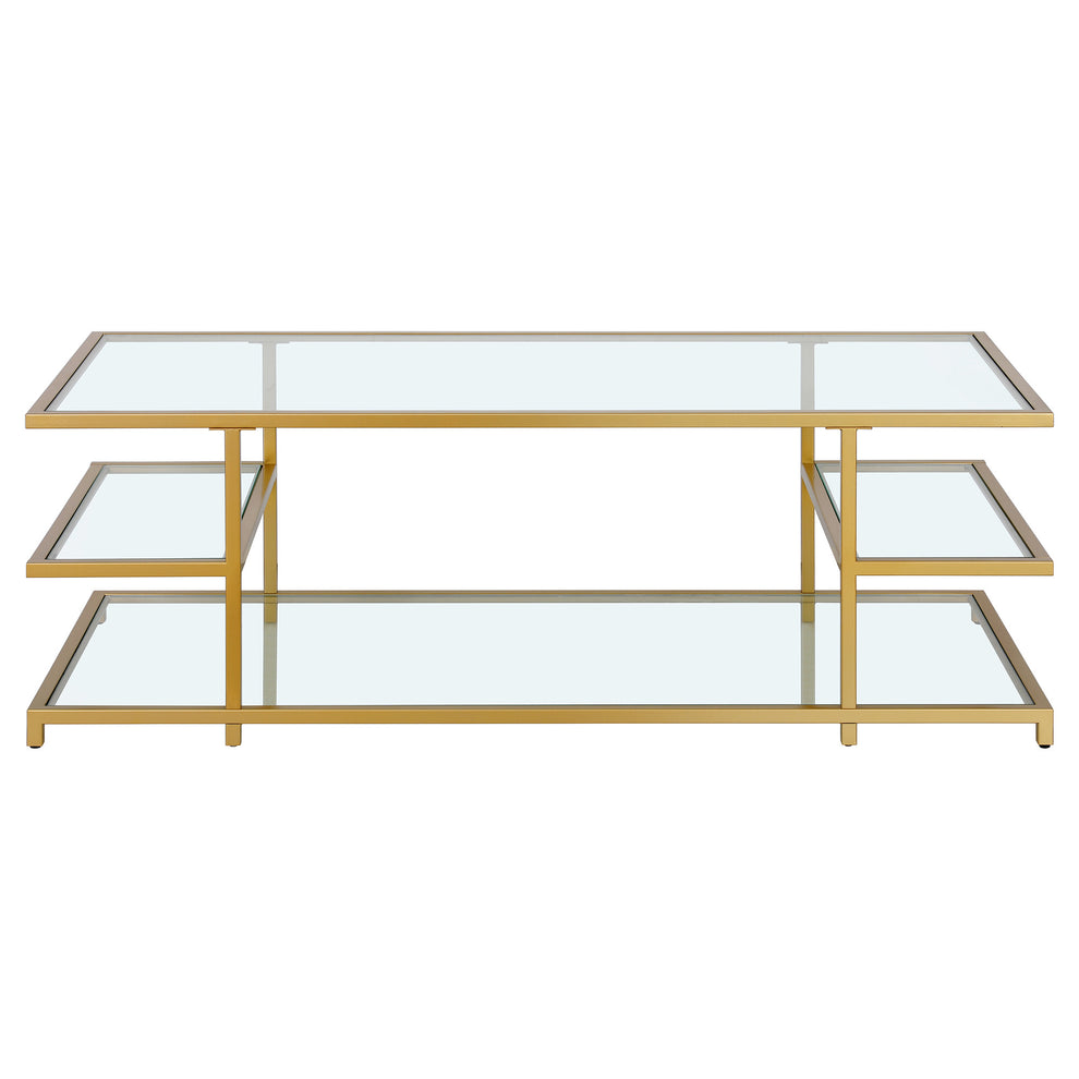 Gold Glass And Steel Coffee Table With Three Shelves By Homeroots | Coffee Tables | Modishstore - 2