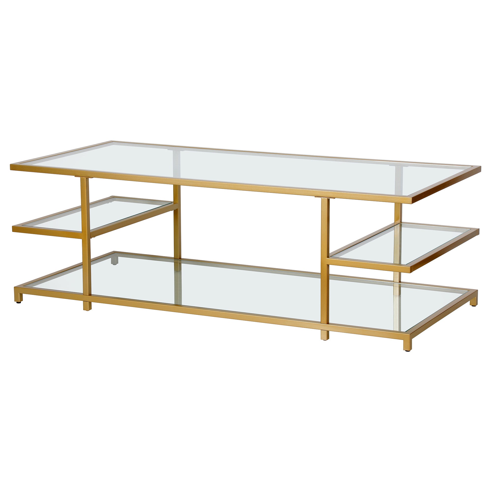 Gold Glass And Steel Coffee Table With Three Shelves - Thumbnail 2