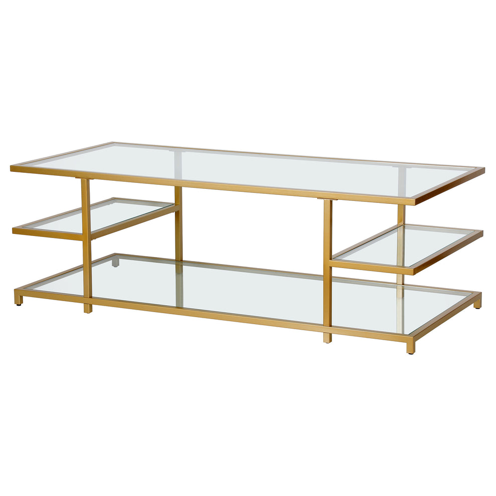 Gold Glass And Steel Coffee Table With Three Shelves By Homeroots | Coffee Tables | Modishstore - 3