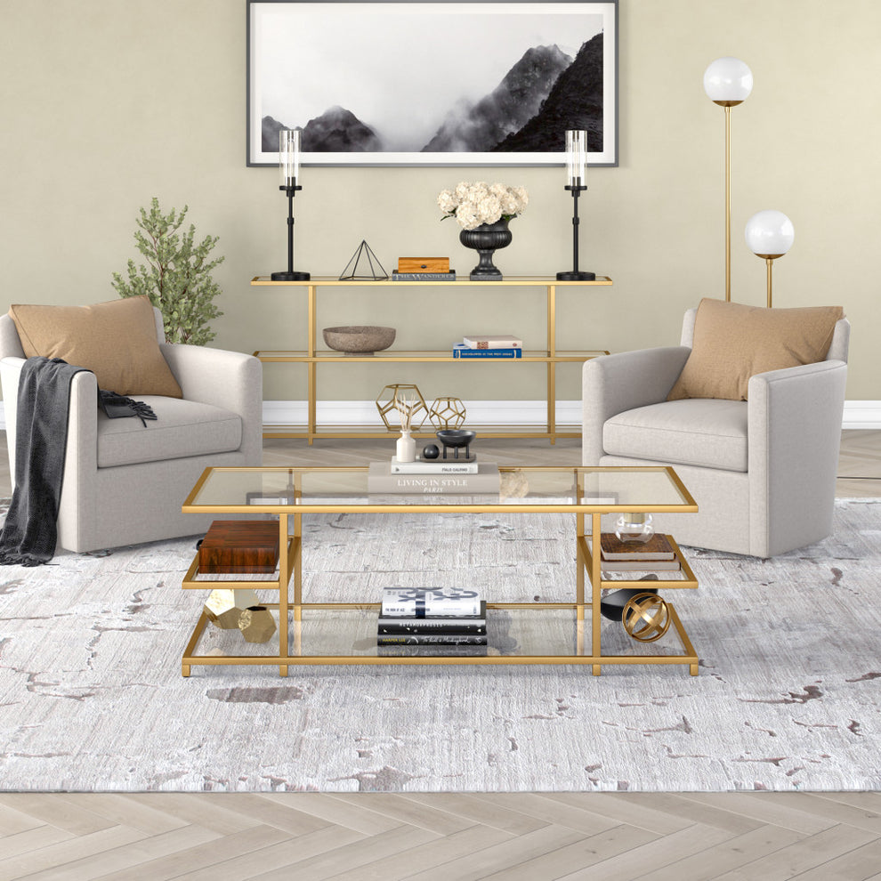 Gold Glass And Steel Coffee Table With Three Shelves By Homeroots | Coffee Tables | Modishstore - 5