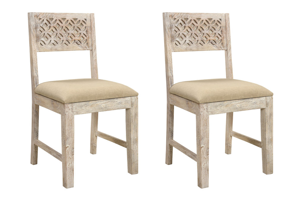 Set of Two Brown And White Upholstered Fabric Carved Back Dining Side Chairs By Homeroots | Dining Chairs | Modishstore - 7