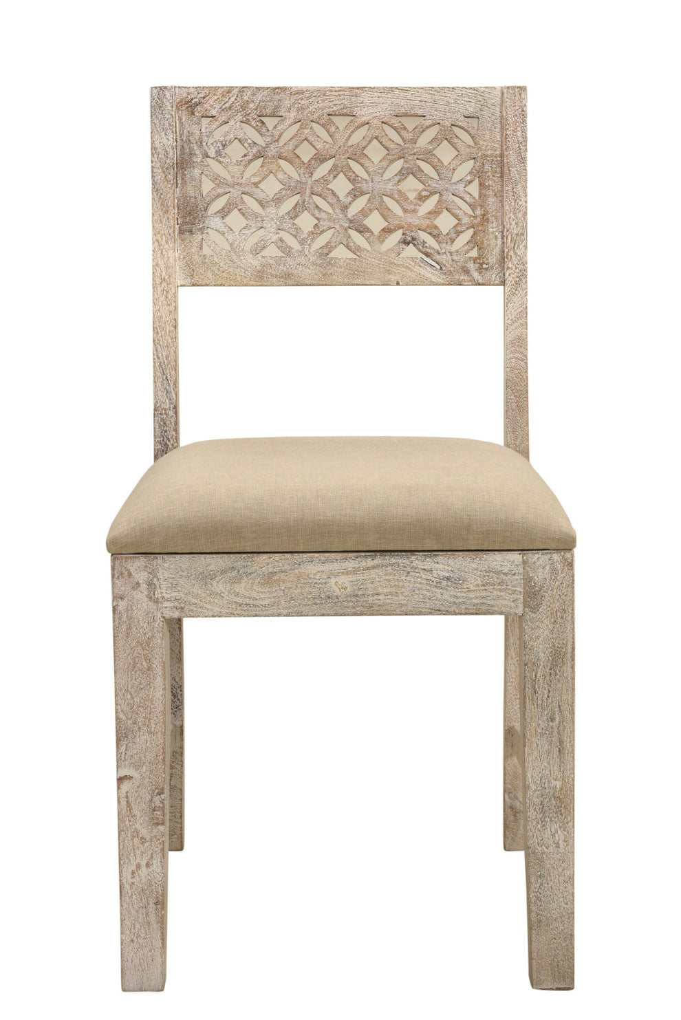Set of Two Brown And White Upholstered Fabric Carved Back Dining Side Chairs By Homeroots | Dining Chairs | Modishstore - 2
