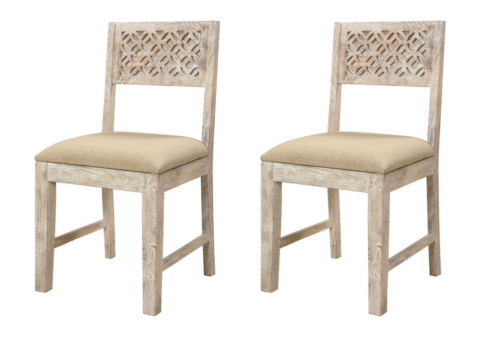 Set of Two Brown And White Upholstered Fabric Carved Back Dining Side Chairs By Homeroots | Dining Chairs | Modishstore - 6