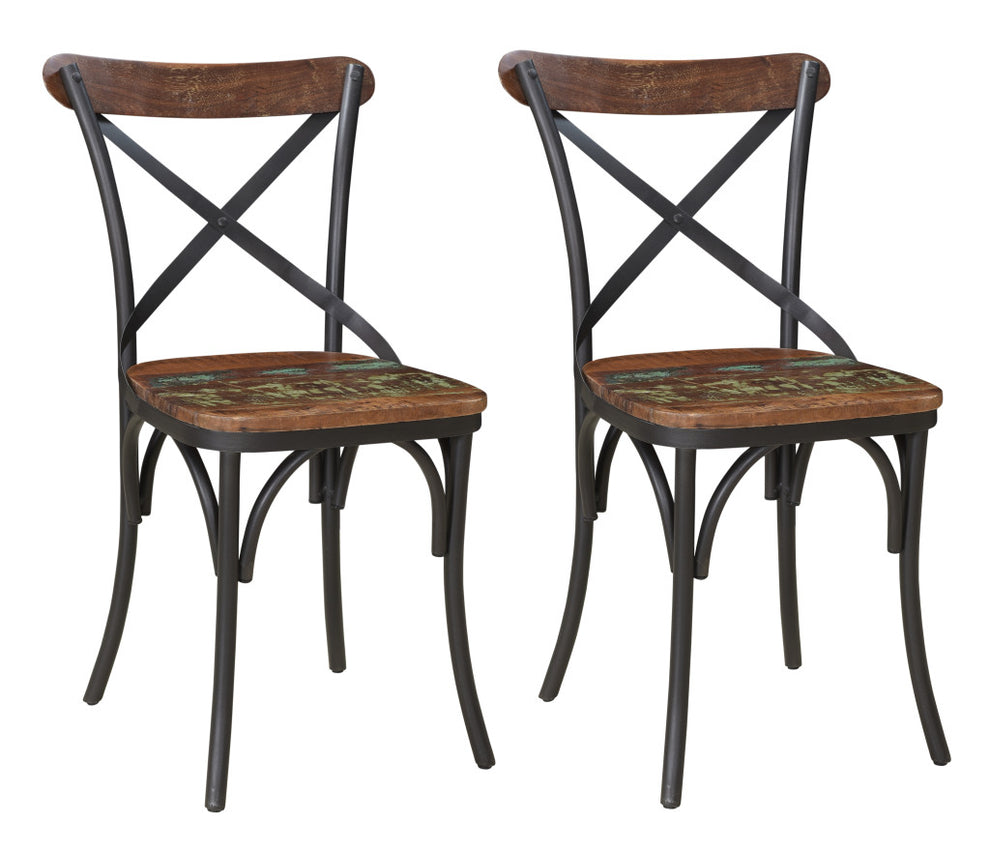 Set of Two Brown And Black Metal And Wood Cross Back Dining Side Chairs By Homeroots | Dining Chairs | Modishstore - 7