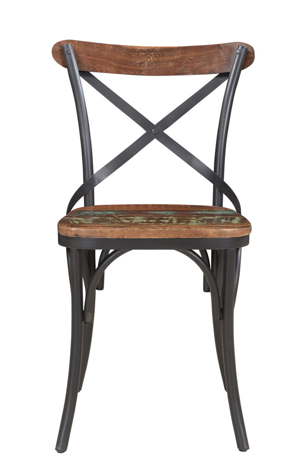 Set of Two Brown And Black Metal And Wood Cross Back Dining Side Chairs By Homeroots | Dining Chairs | Modishstore - 2