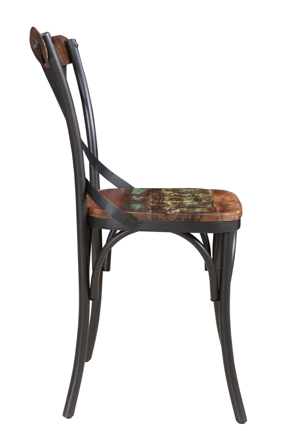 Set of Two Brown And Black Metal And Wood Cross Back Dining Side Chairs By Homeroots | Dining Chairs | Modishstore - 3