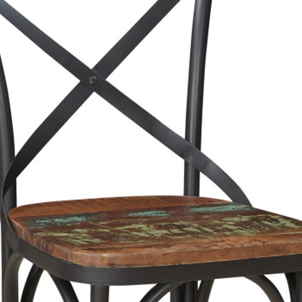 Set of Two Brown And Black Metal And Wood Cross Back Dining Side Chairs By Homeroots | Dining Chairs | Modishstore - 6