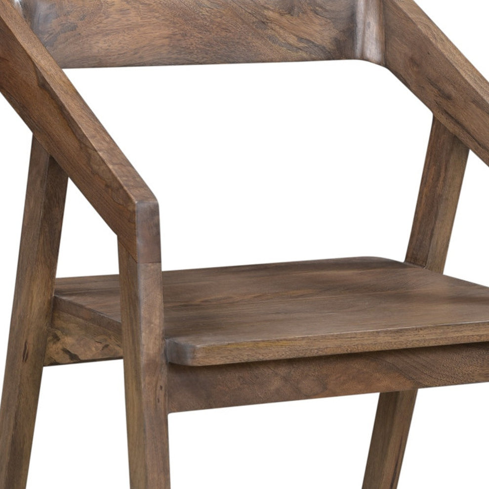 Dark Brown Solid Wood Open Back Dining Arm Chair By Homeroots | Dining Chairs | Modishstore - 4