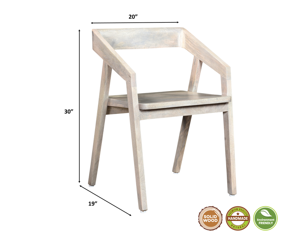 White Solid Wood Open Back Dining Arm Chair By Homeroots | Dining Chairs | Modishstore - 4
