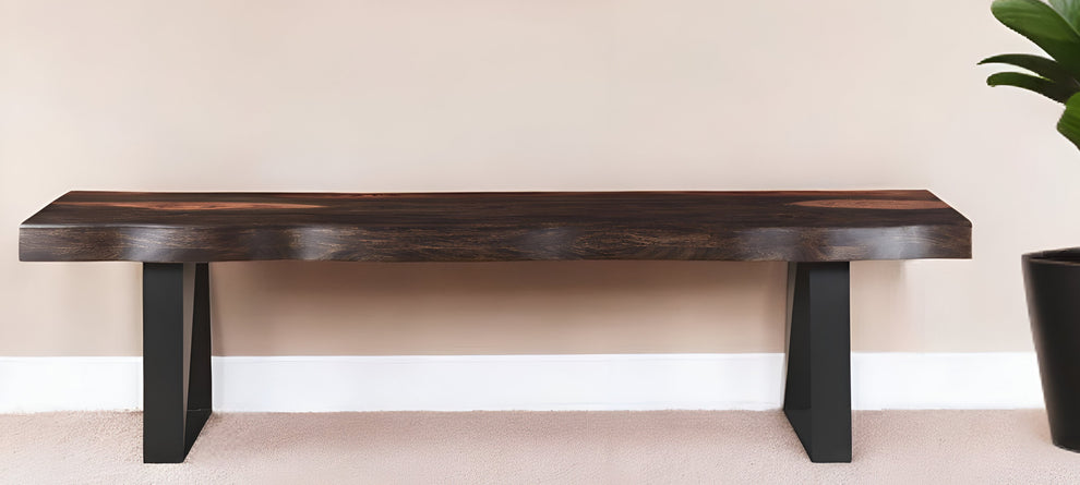 Dark Brown and Black Distressed Solid Wood Dining Bench By Homeroots | Benches | Modishstore - 2
