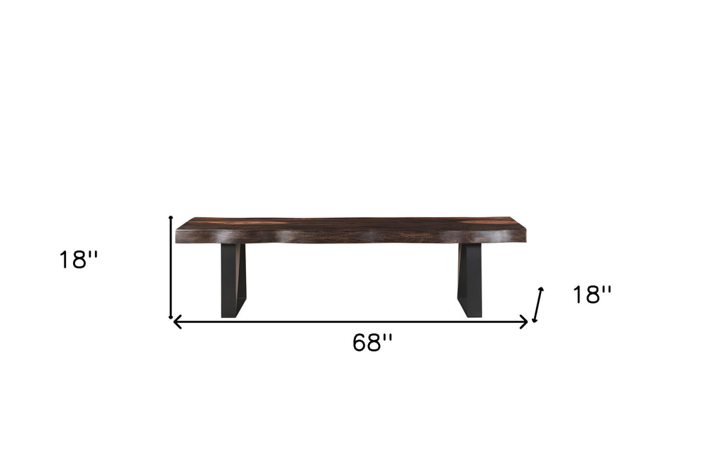 Dark Brown and Black Distressed Solid Wood Dining Bench By Homeroots | Benches | Modishstore - 7
