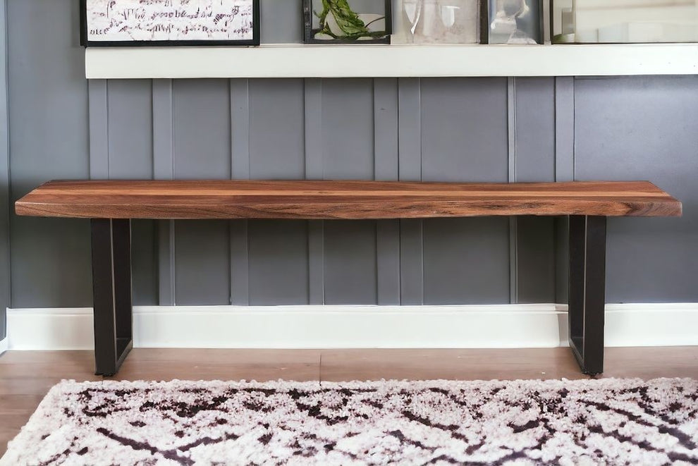 Brown And Black Solid Wood Dining bench By Homeroots | Benches | Modishstore - 4