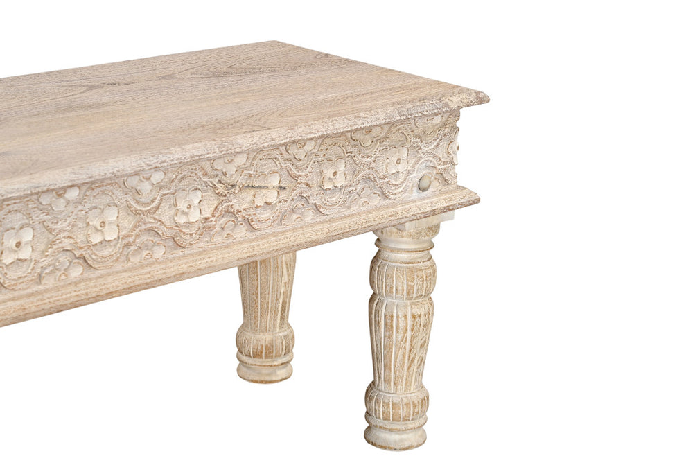 White Floral Distressed Solid Wood Dining Bench By Homeroots | Benches | Modishstore - 8