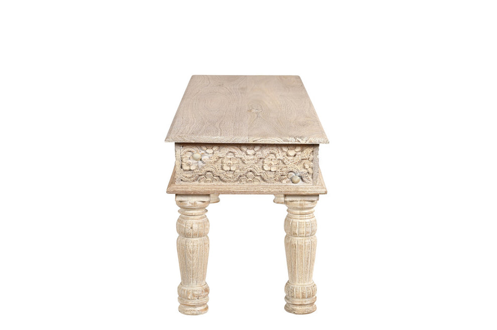 White Floral Distressed Solid Wood Dining Bench By Homeroots | Benches | Modishstore - 2