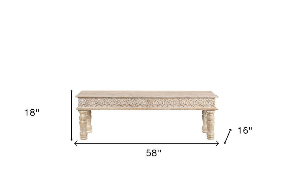 White Floral Distressed Solid Wood Dining Bench By Homeroots | Benches | Modishstore - 6