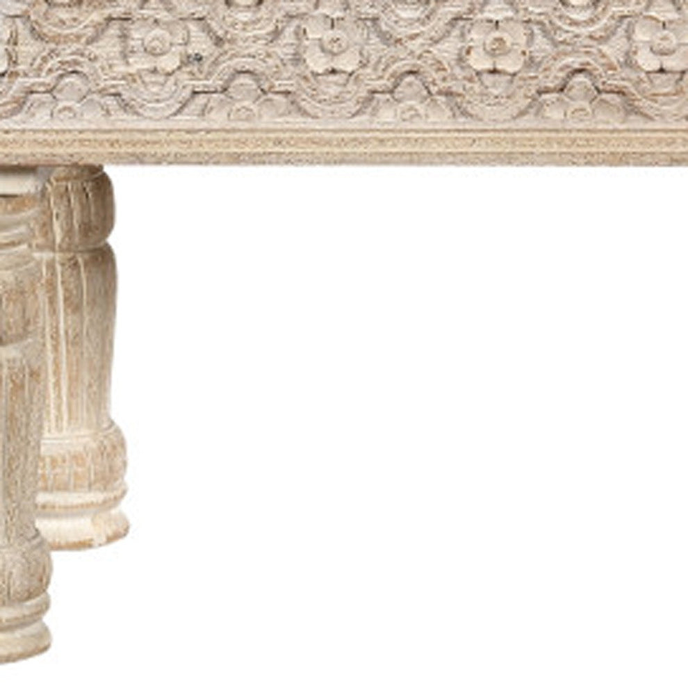 White Floral Distressed Solid Wood Dining Bench By Homeroots | Benches | Modishstore - 3
