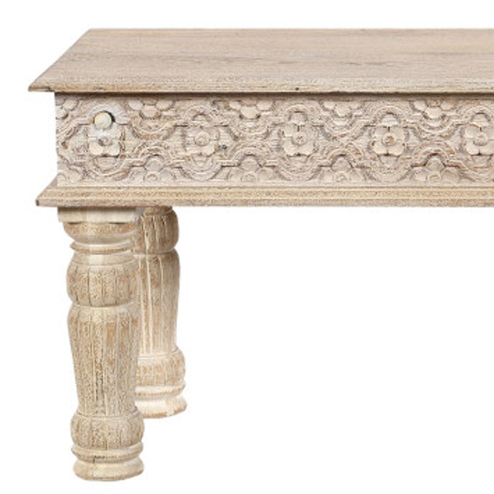 White Floral Distressed Solid Wood Dining Bench By Homeroots | Benches | Modishstore - 4