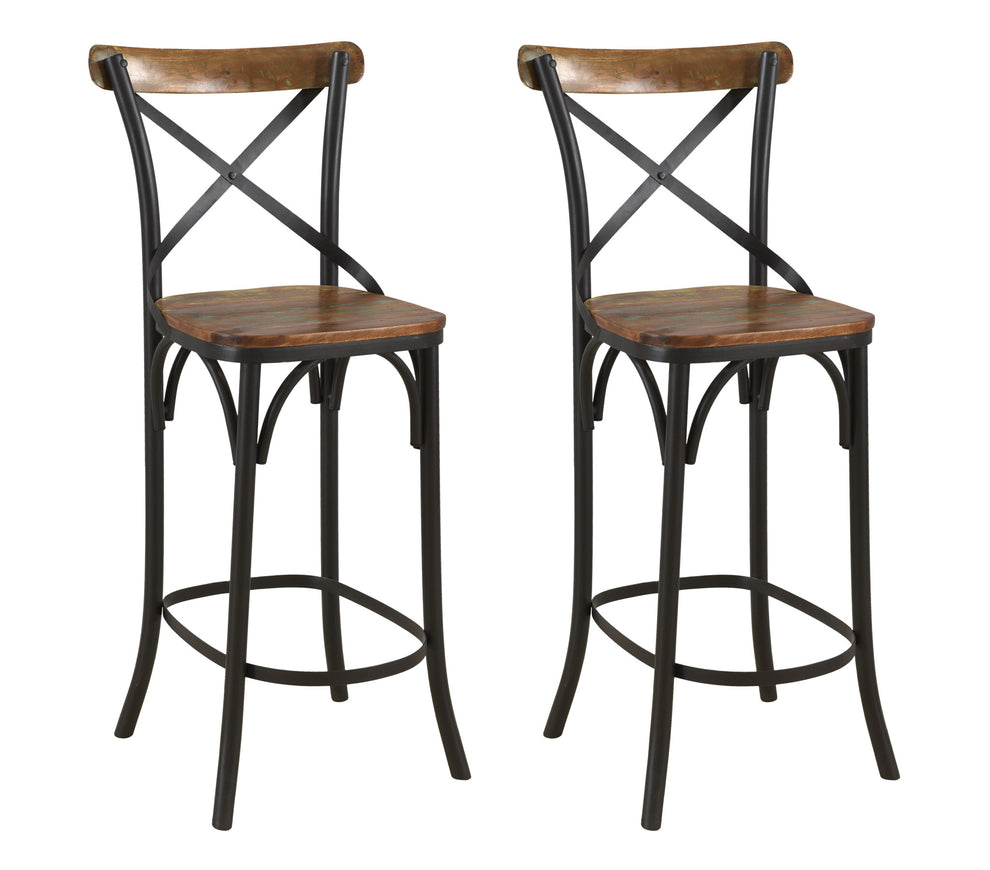 Brown and Black Solid Wood and Metal Counter Height Bar Chair By Homeroots | Bar Stools | Modishstore - 7