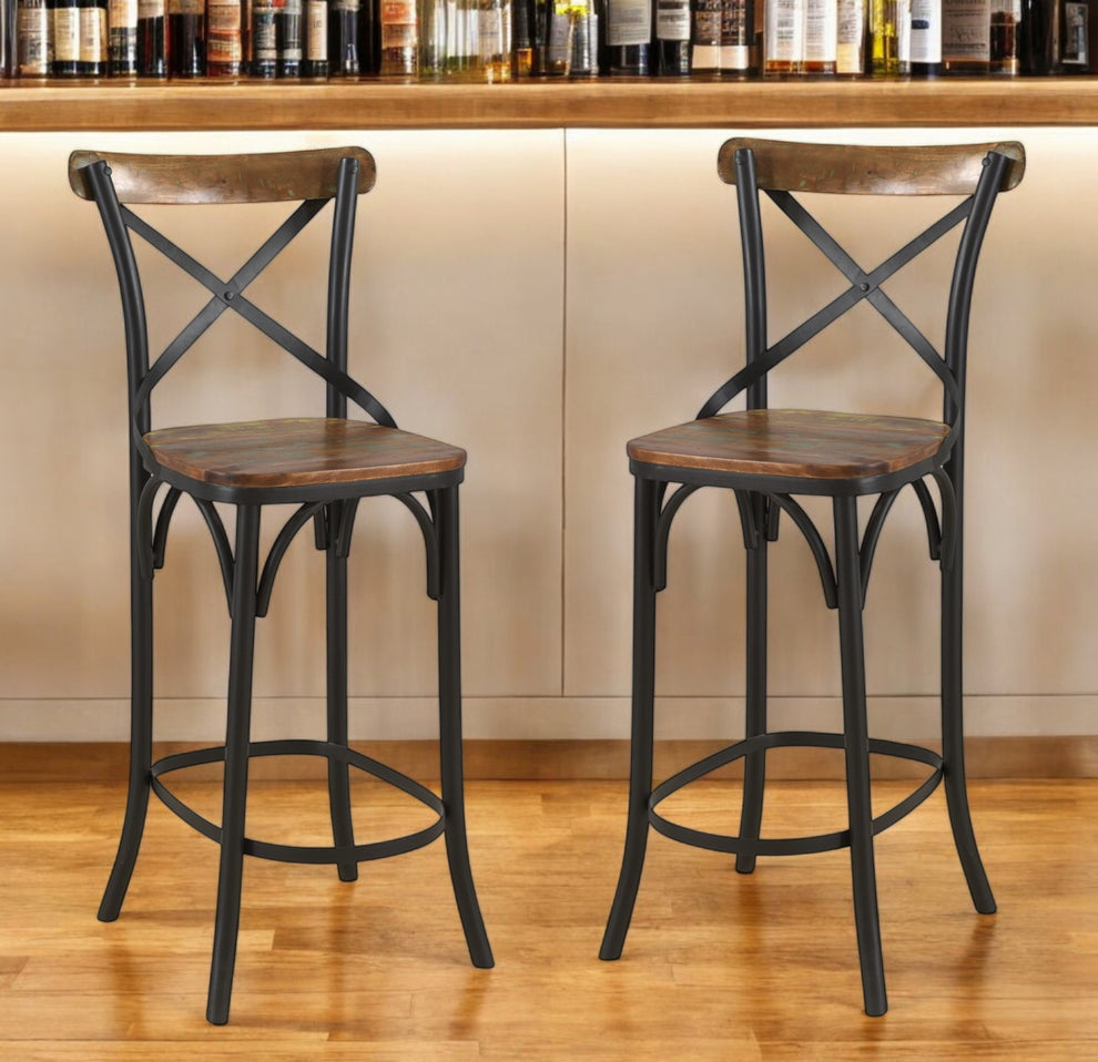Brown and Black Solid Wood and Metal Counter Height Bar Chair By Homeroots | Bar Stools | Modishstore - 2