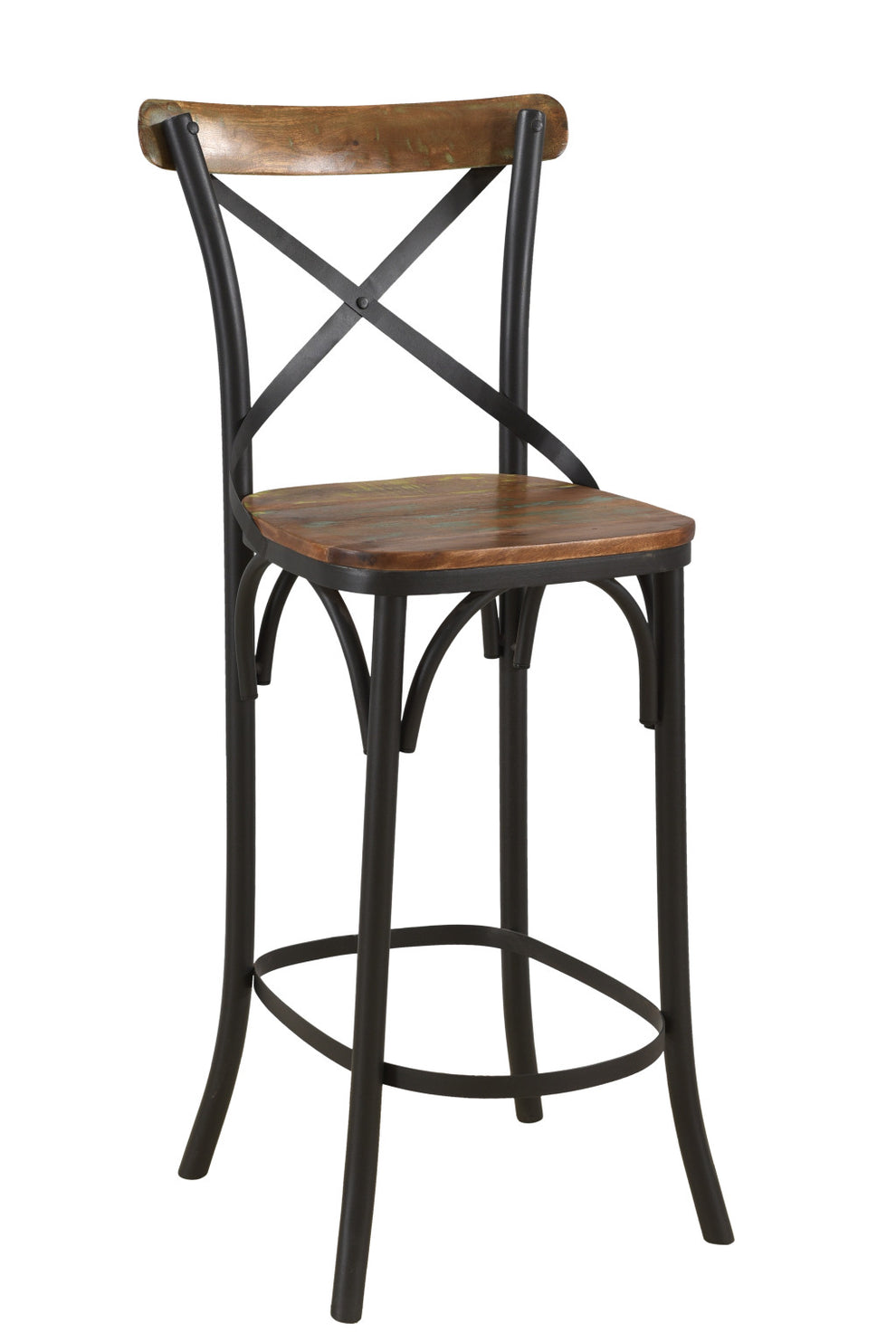 Brown and Black Solid Wood and Metal Counter Height Bar Chair By Homeroots | Bar Stools | Modishstore - 3
