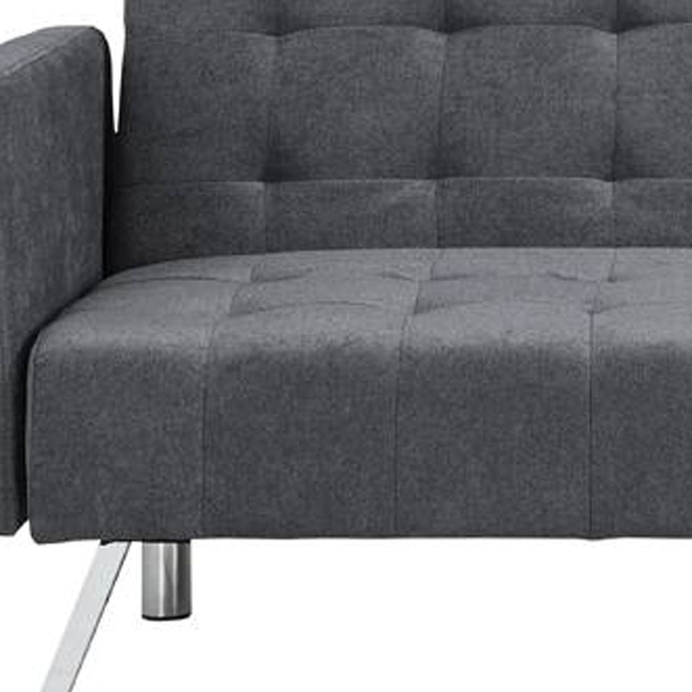 Dark Gray Linen Sleeper Sofa With Silver Legs By Homeroots | Sofas | Modishstore - 8