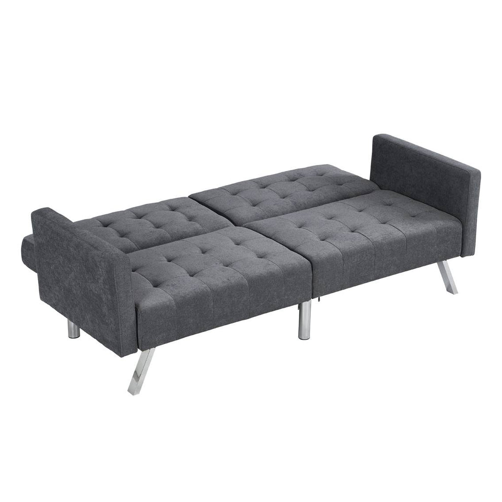 Dark Gray Linen Sleeper Sofa With Silver Legs By Homeroots | Sofas | Modishstore - 2