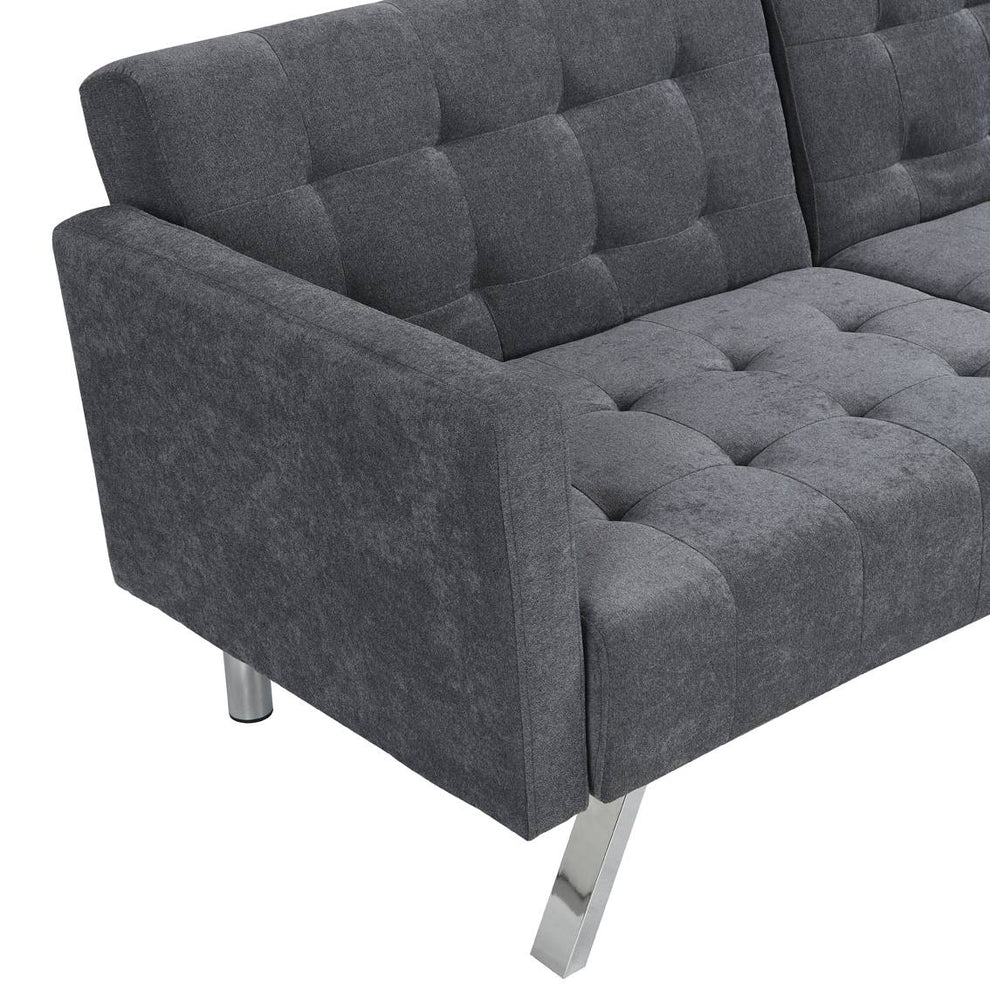 Dark Gray Linen Sleeper Sofa With Silver Legs By Homeroots | Sofas | Modishstore - 4