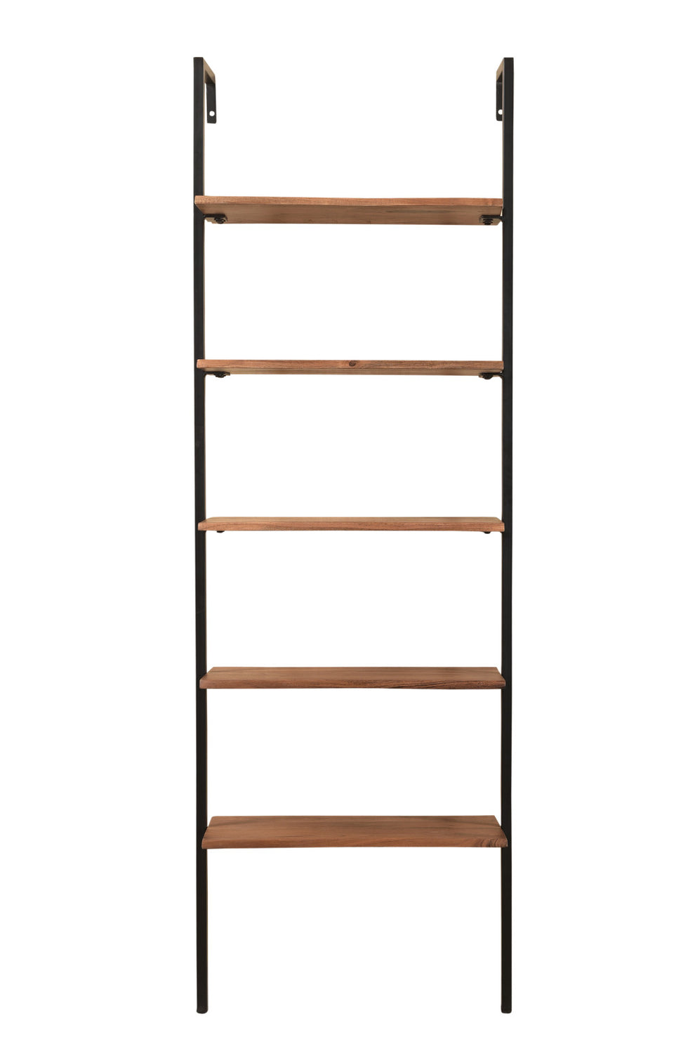 Brown Metal and Solid Wood Five Tier Ladder Bookcase By Homeroots | Bookcases | Modishstore - 2
