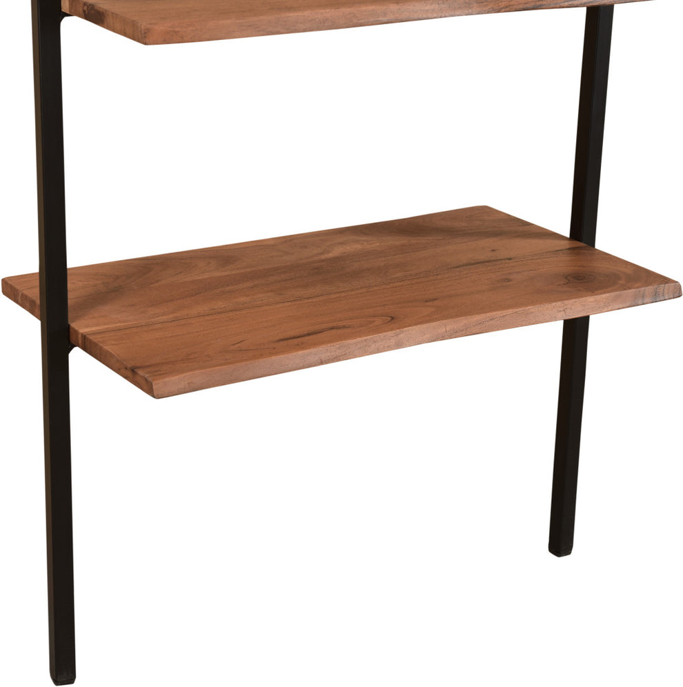 Brown Metal and Solid Wood Five Tier Ladder Bookcase By Homeroots | Bookcases | Modishstore - 5