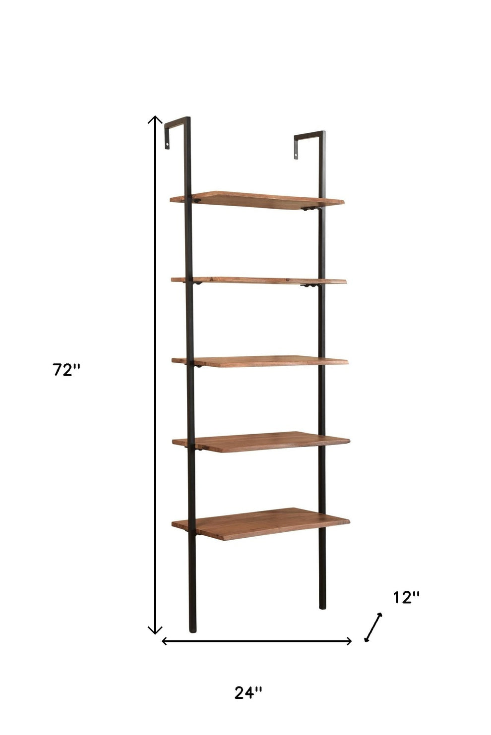 Brown Metal and Solid Wood Five Tier Ladder Bookcase By Homeroots | Bookcases | Modishstore - 3