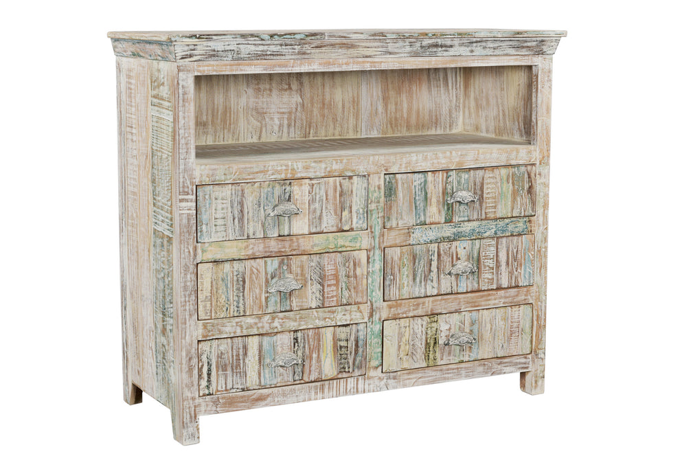 White Distressed Reclaimed Wood Open And Enclosed Storage Entertainment Center By Homeroots | TV Stands | Modishstore - 2