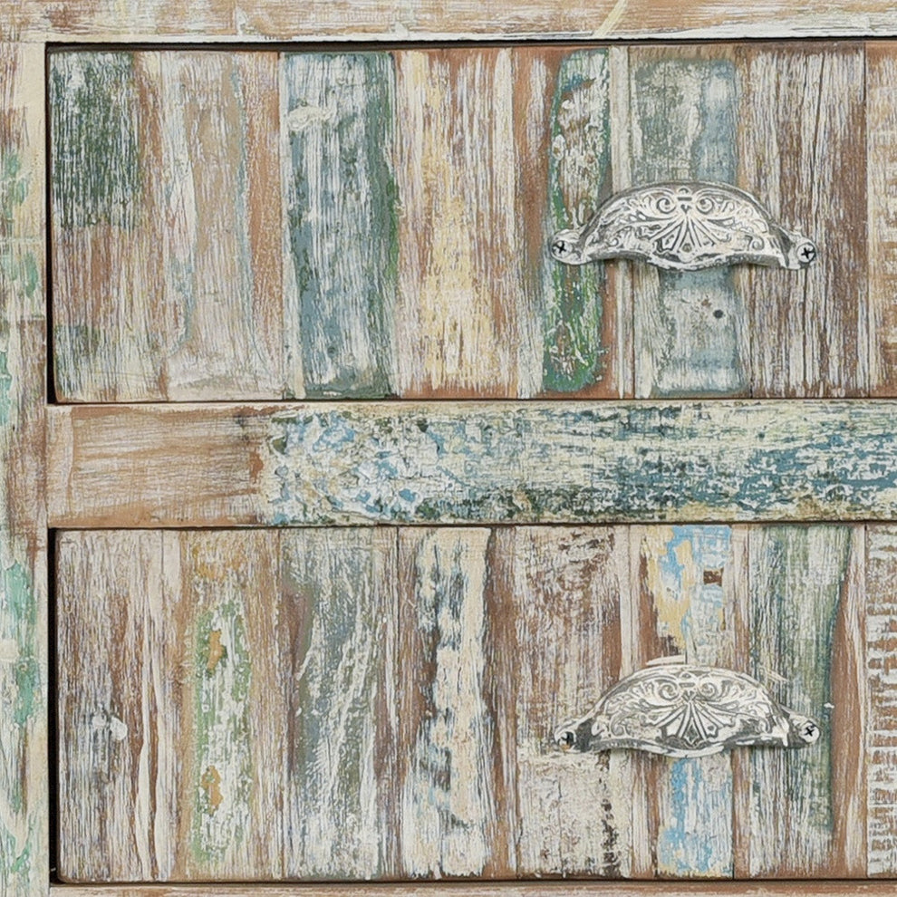 White Distressed Reclaimed Wood Open And Enclosed Storage Entertainment Center By Homeroots | TV Stands | Modishstore - 4