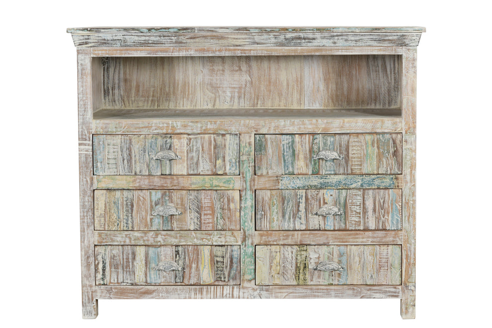 White Distressed Reclaimed Wood Open And Enclosed Storage Entertainment Center By Homeroots | TV Stands | Modishstore - 7