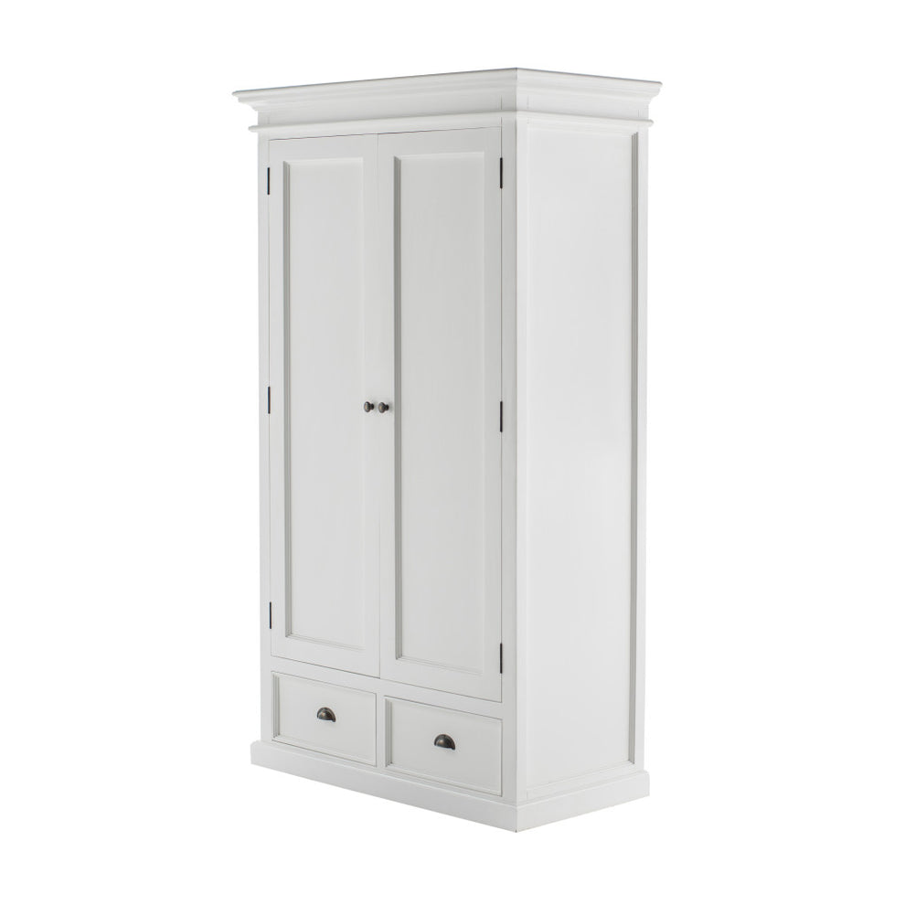 Off White Solid Wood Frame Wardrobe With Five Shelves And Two Drawers By Homeroots | Dressers | Modishstore - 2