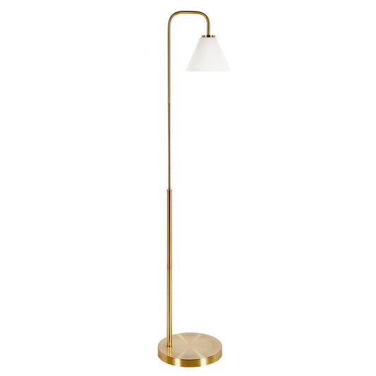 Brass Arched Floor Lamp With White Frosted Glass Cone Shade By Homeroots | Floor Lamps | Modishstore - 1