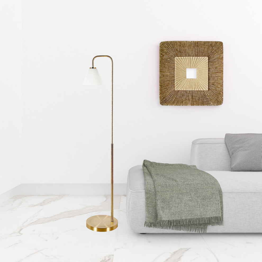 Brass Arched Floor Lamp With White Frosted Glass Cone Shade By Homeroots | Floor Lamps | Modishstore - 6