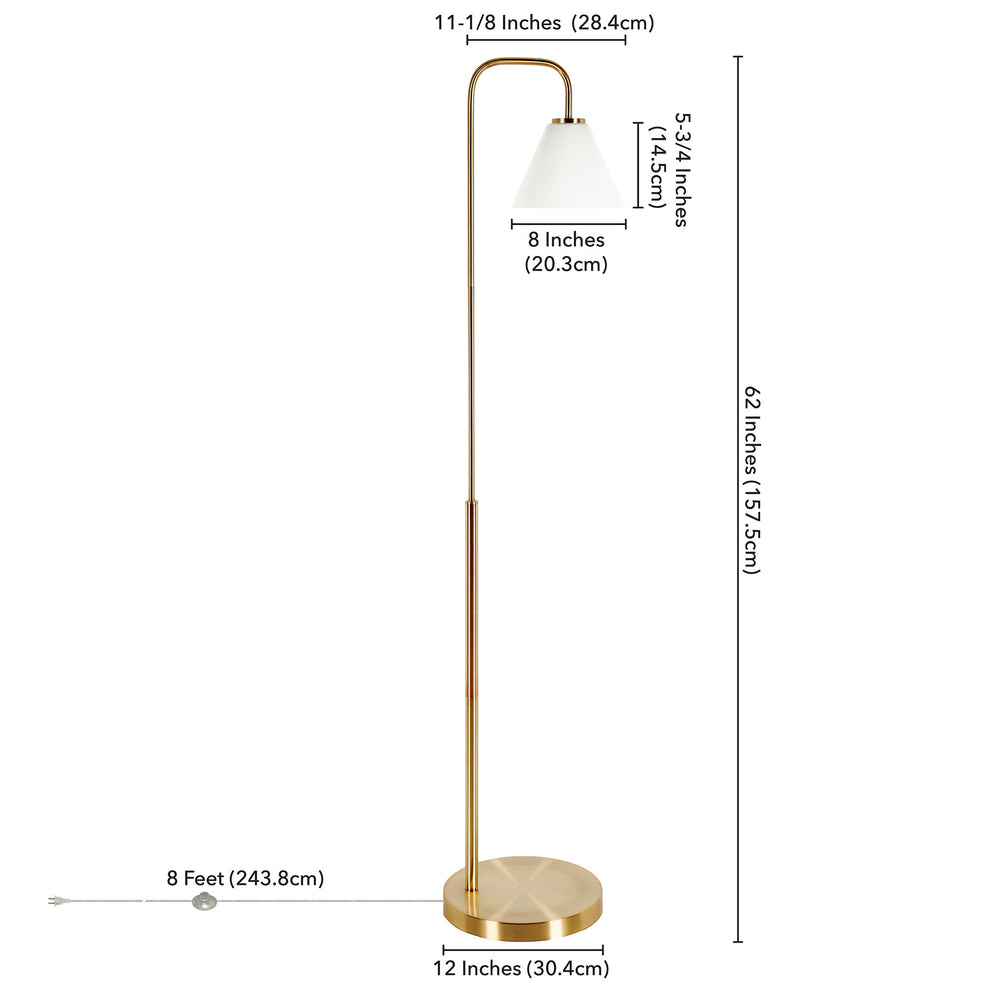 Brass Arched Floor Lamp With White Frosted Glass Cone Shade By Homeroots | Floor Lamps | Modishstore - 8