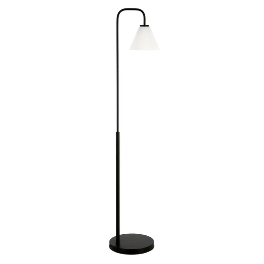 Black Arched Floor Lamp With White Frosted Glass Cone Shade By Homeroots | Floor Lamps | Modishstore - 1