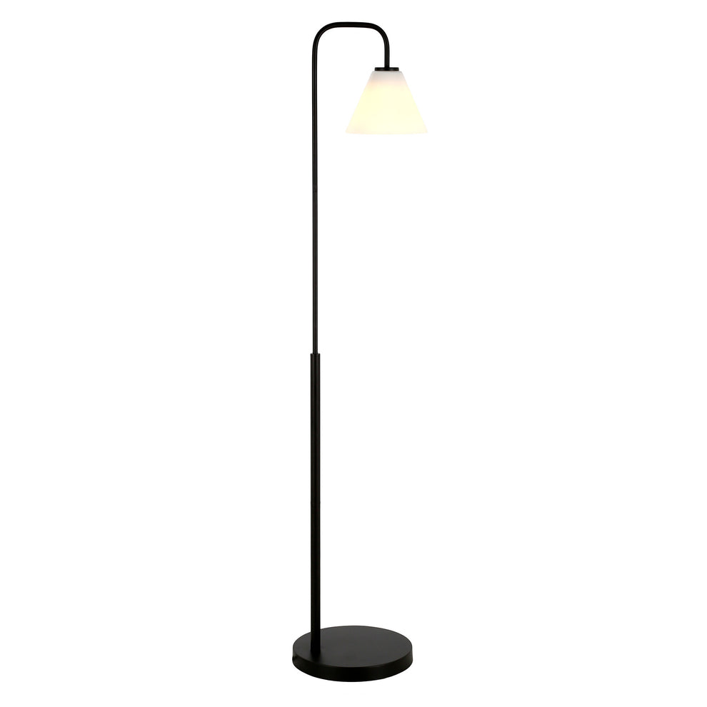 Black Arched Floor Lamp With White Frosted Glass Cone Shade By Homeroots | Floor Lamps | Modishstore - 3
