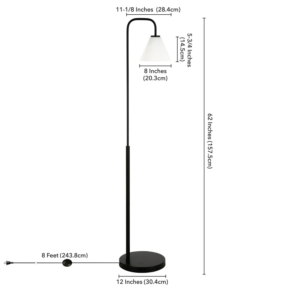 Black Arched Floor Lamp With White Frosted Glass Cone Shade By Homeroots | Floor Lamps | Modishstore - 2