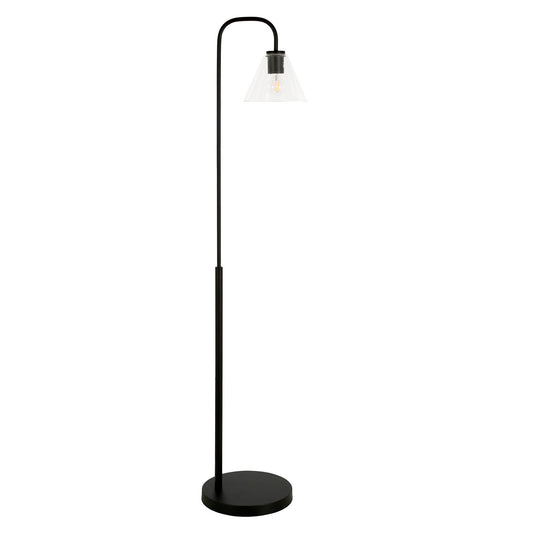 Black Arc Floor Lamp With Clear Glass Cone Shade By Homeroots | Floor Lamps | Modishstore - 1