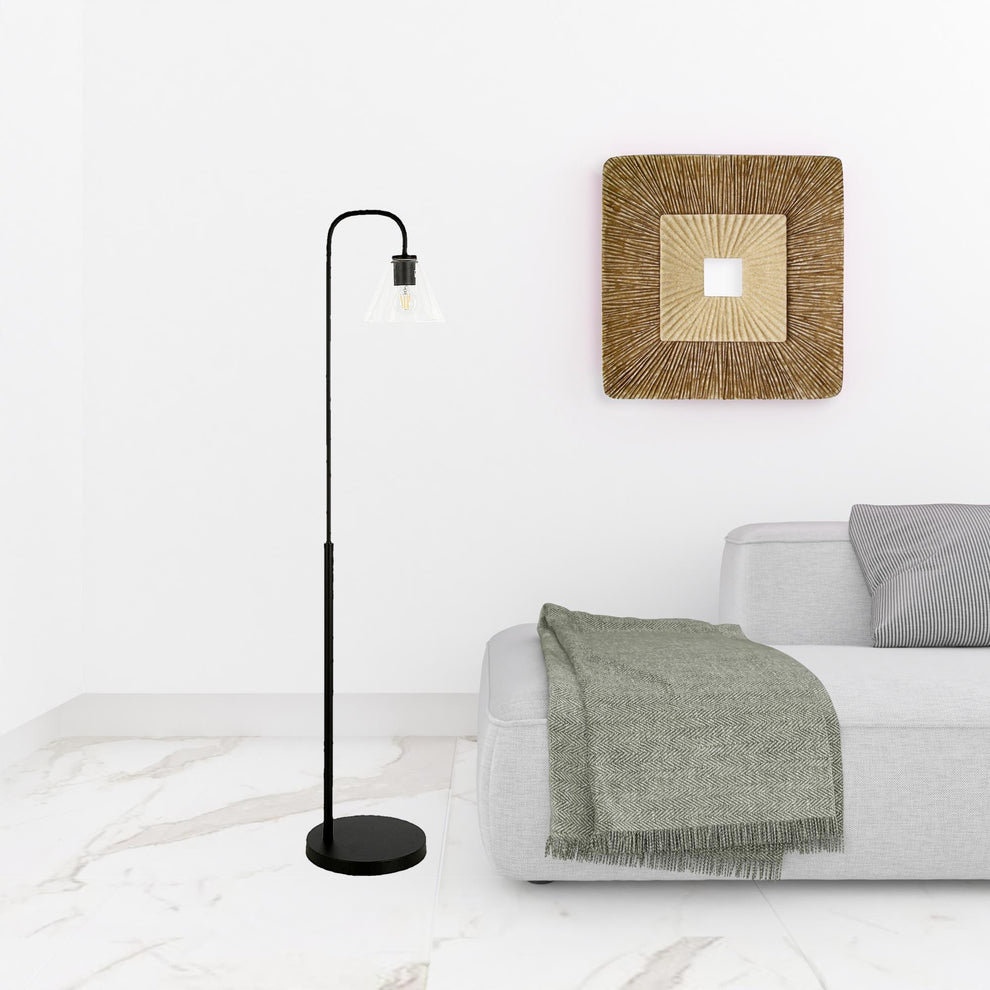 Black Arc Floor Lamp With Clear Glass Cone Shade By Homeroots | Floor Lamps | Modishstore - 4