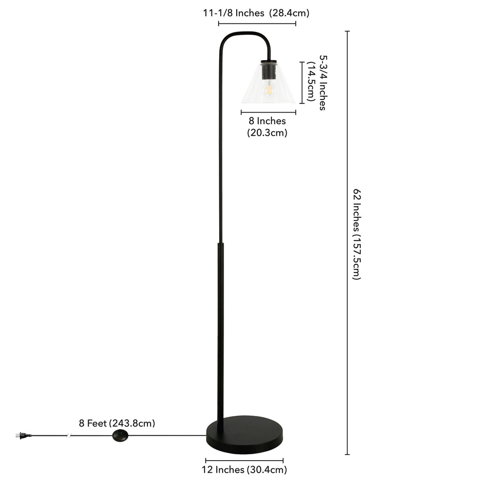 Black Arc Floor Lamp With Clear Glass Cone Shade By Homeroots | Floor Lamps | Modishstore - 8